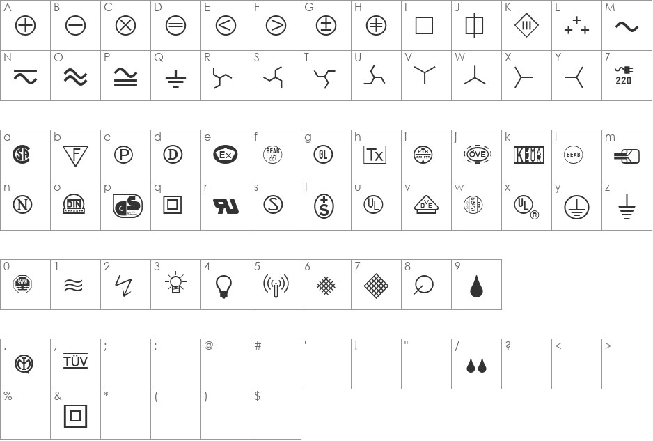 Linotype Technical PiTwo font character map preview