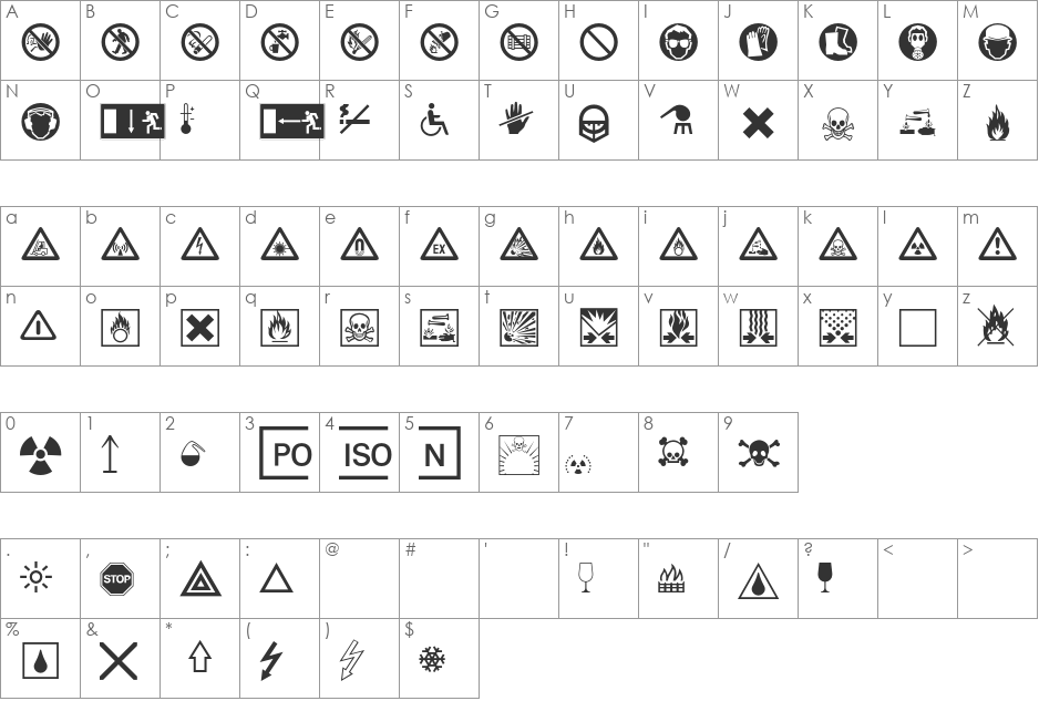 Linotype Warning Pi font character map preview