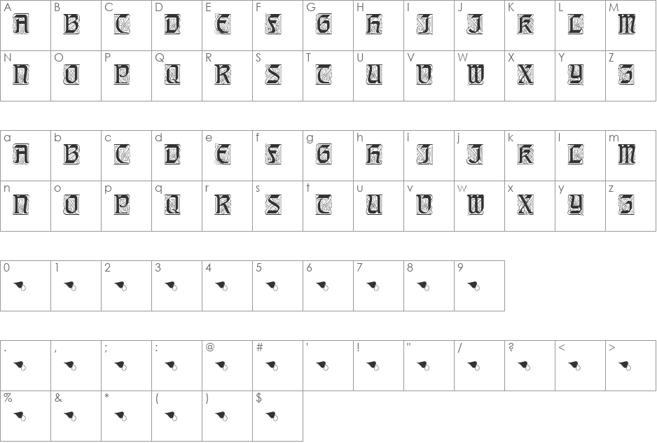 Augsburger Initials font character map preview