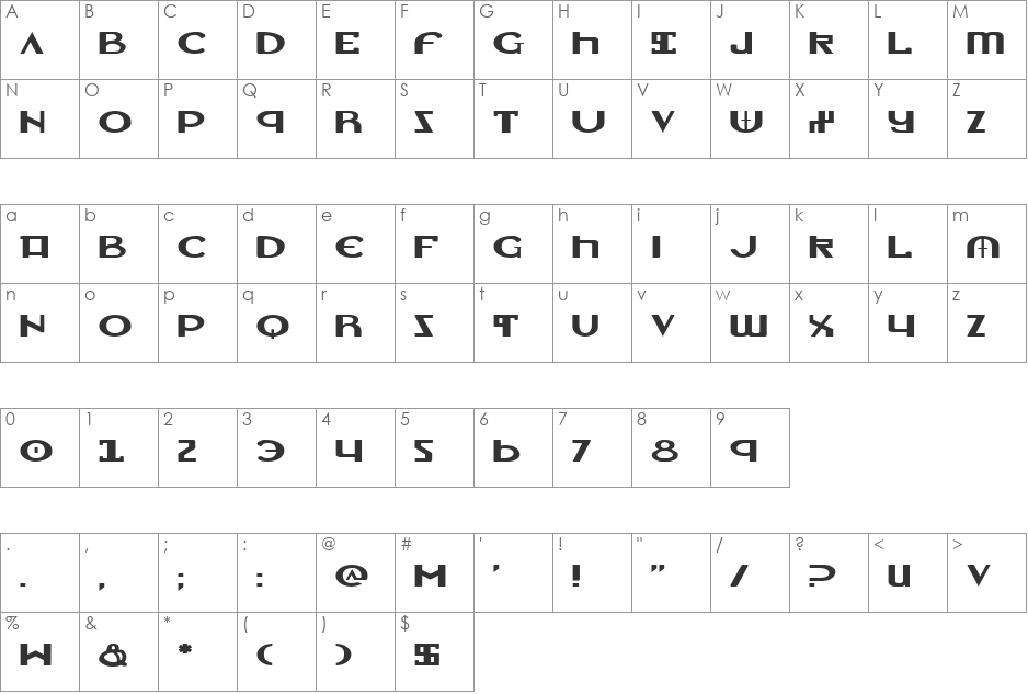 Lionheart Expanded font character map preview