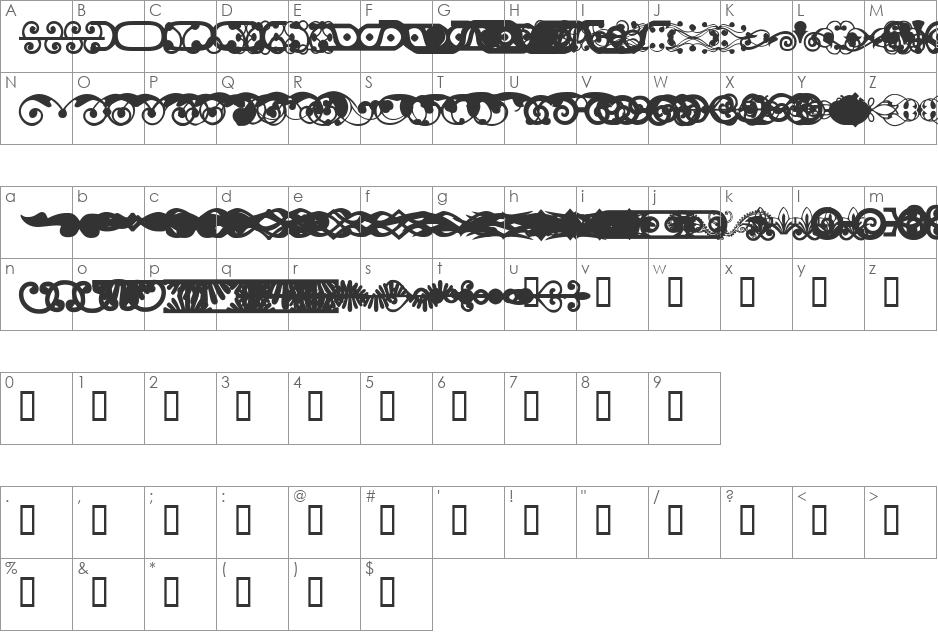 ACDividers font character map preview