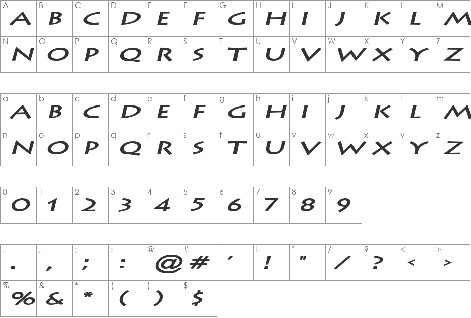 Liste Extended font character map preview