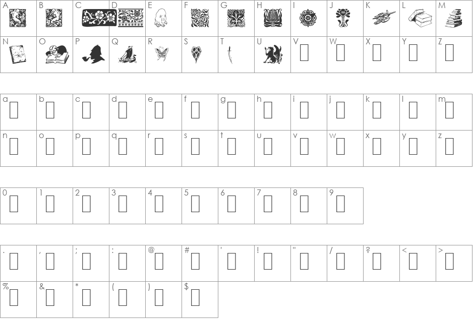 Listemagerens Dingbats font character map preview