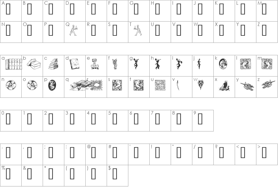 Listemagerens Ny Dingbats font character map preview