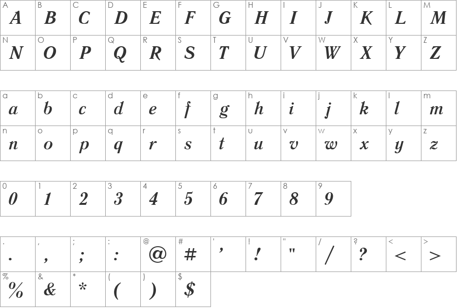 Liter font character map preview