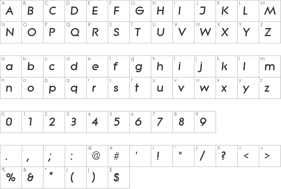 Litera font character map preview