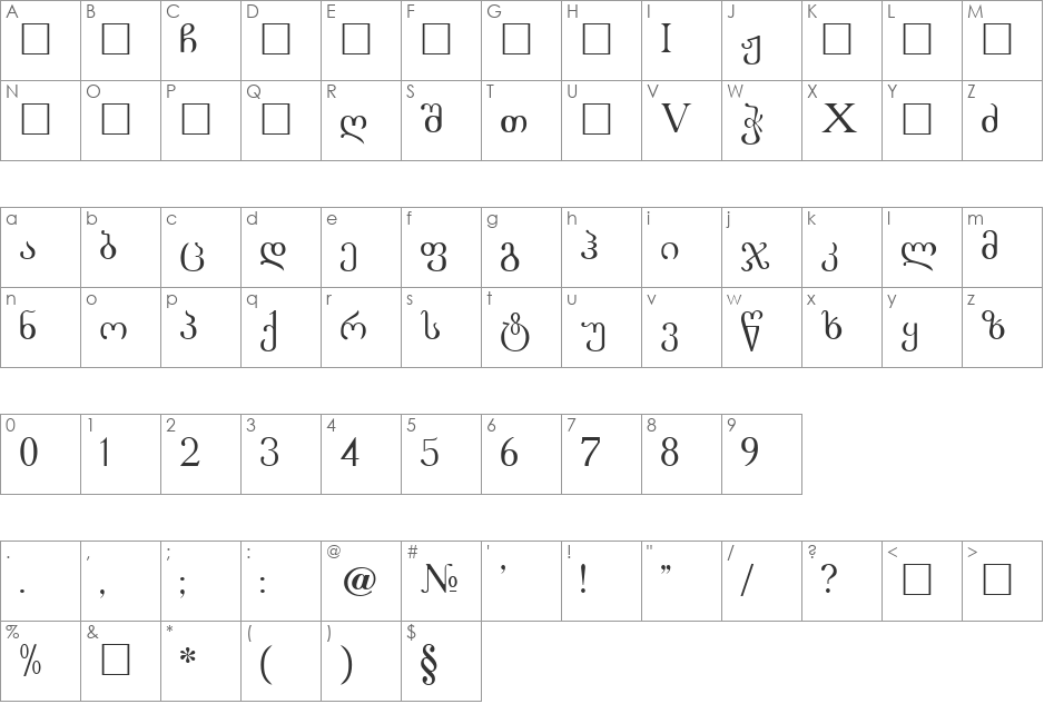 Literaturuli font character map preview