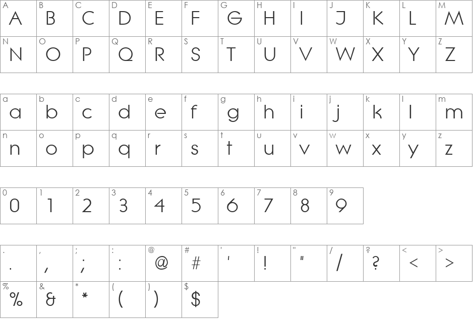 Lithe font character map preview