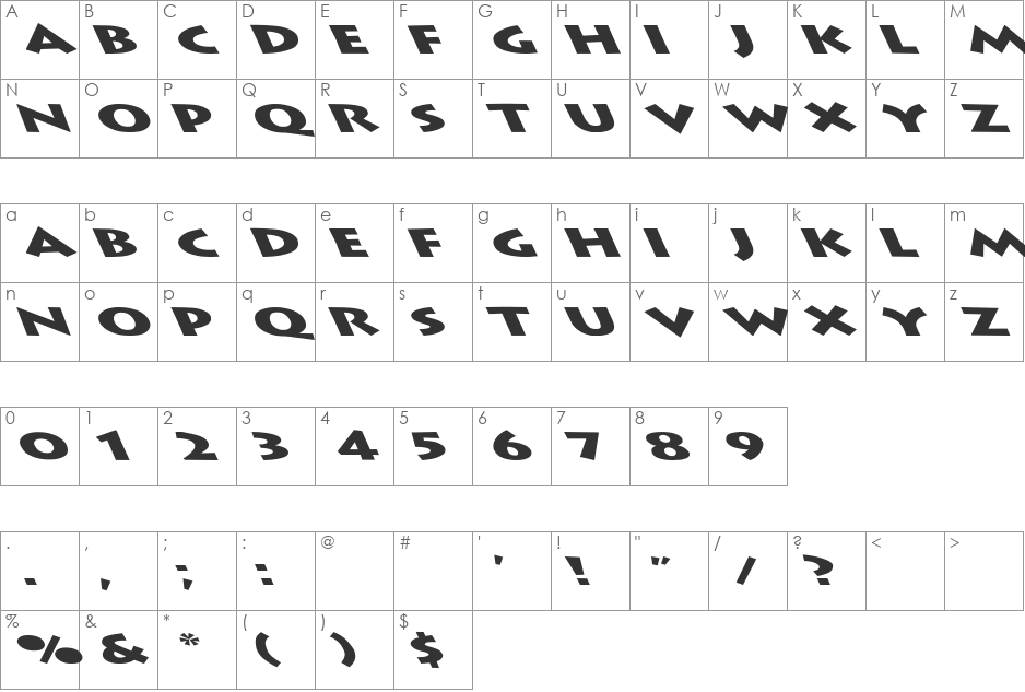 Lithograph Extended Leftie font character map preview