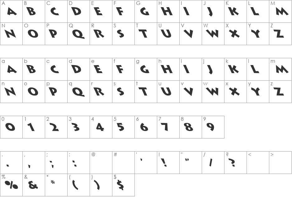 Lithograph Leftie font character map preview