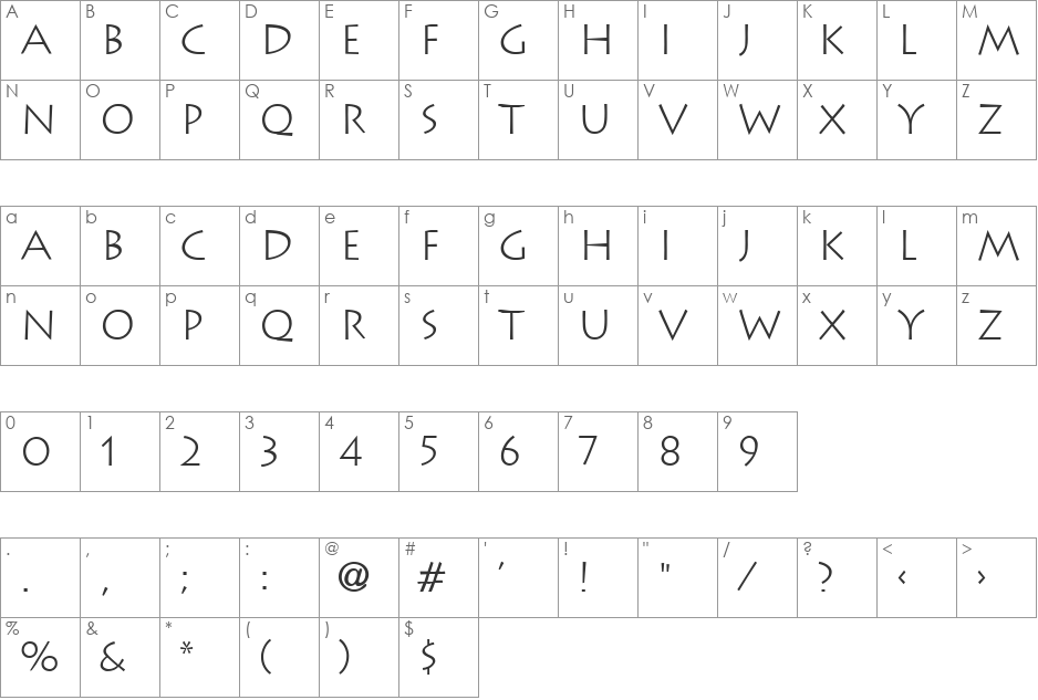 LithographLight font character map preview