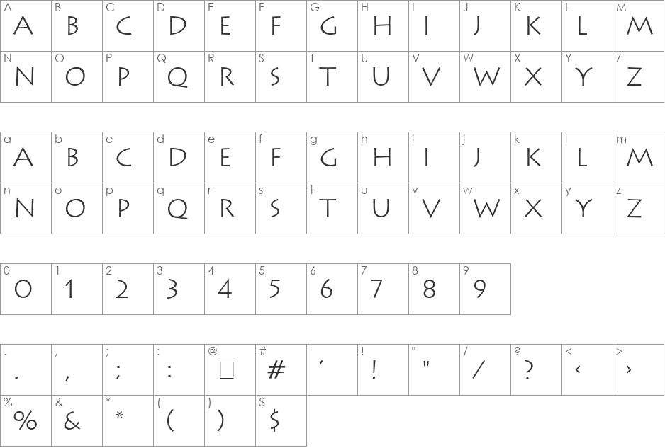 LithographLight font character map preview
