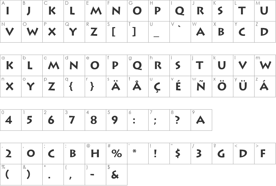 Lithos-Bold font character map preview