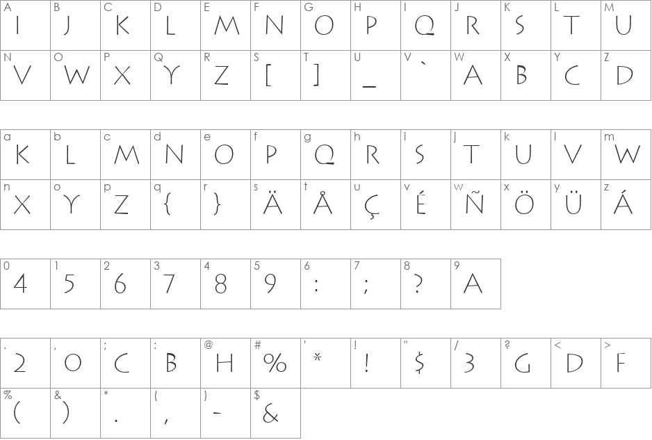 Lithos-ExtraLight font character map preview