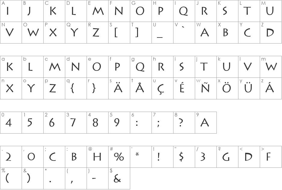 Lithos-Regular font character map preview