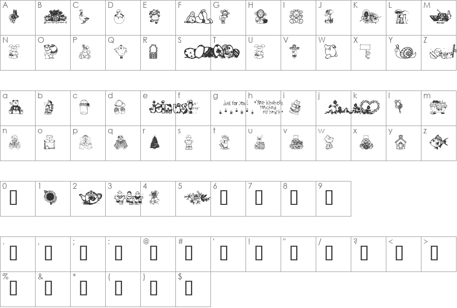 Little cuties font character map preview
