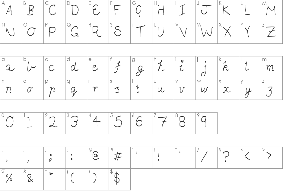 little miss script font character map preview