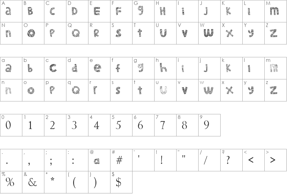 Little Snorlax font character map preview