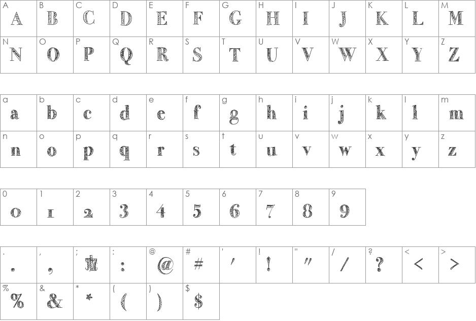 LittleBird font character map preview