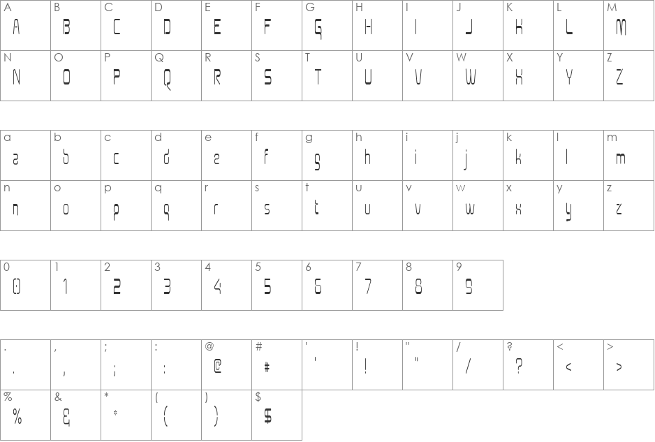 Aunchanted Condense font character map preview