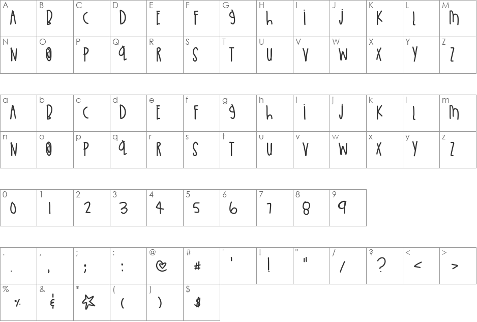 LittleBlueJay font character map preview