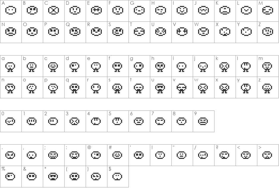 Littlefaces font character map preview