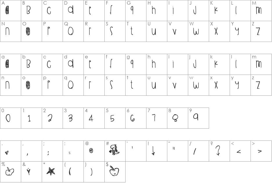 LittleGreenApples font character map preview