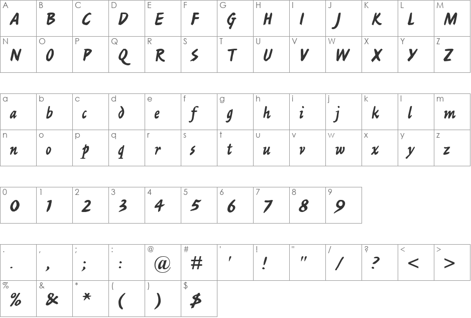LittleHand font character map preview