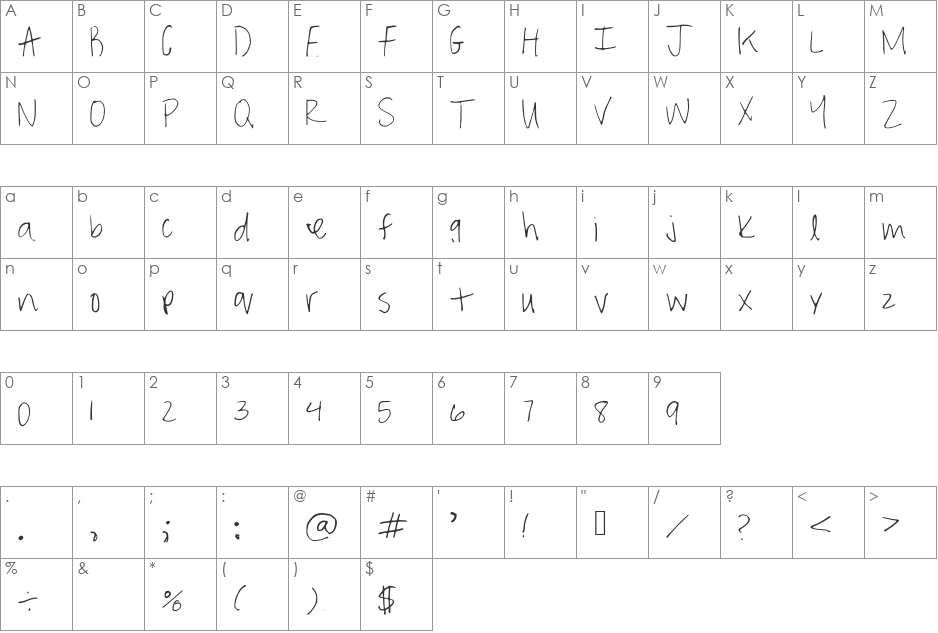 LittleMoreDarling font character map preview