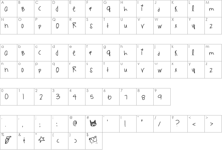 LittleRoxyGem font character map preview