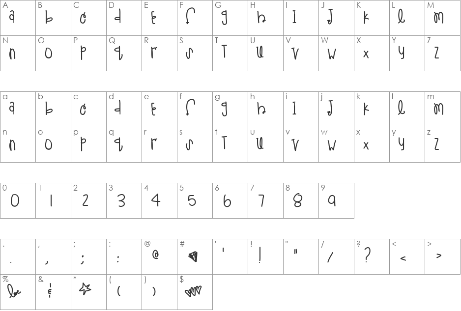 LittleTealSue font character map preview