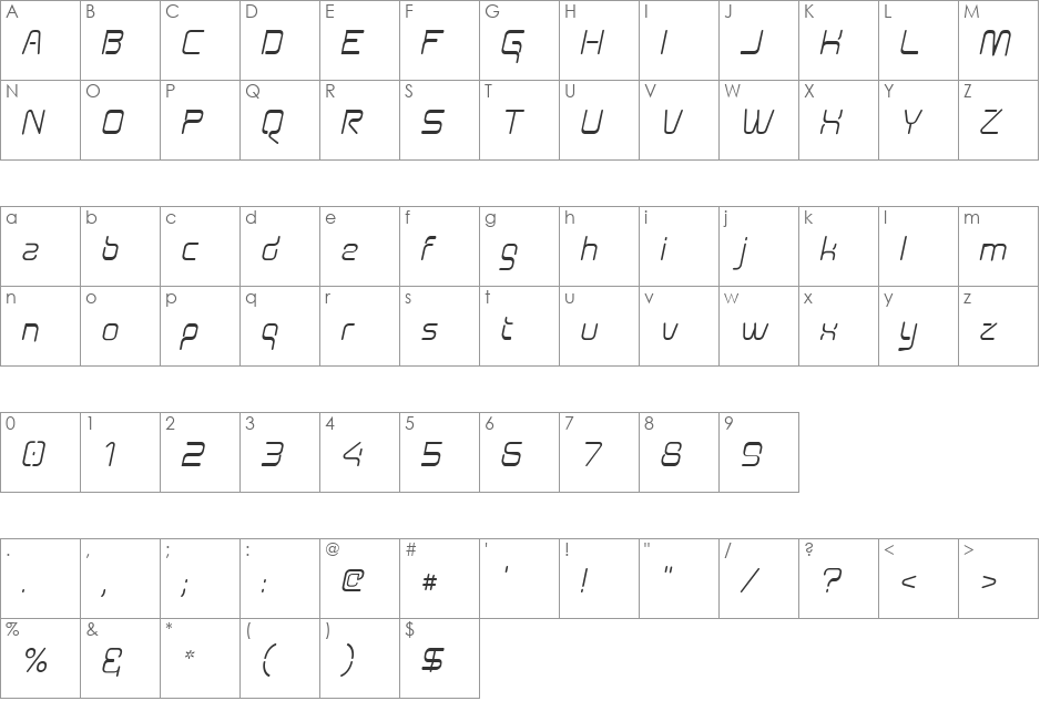 Aunchanted Oblique font character map preview