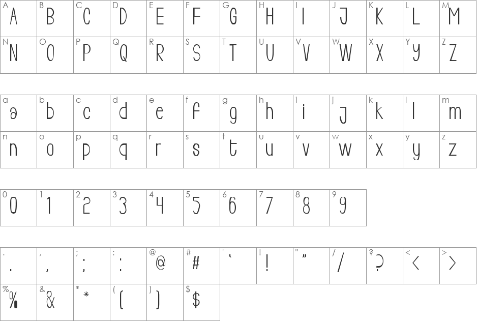 Living Free font character map preview