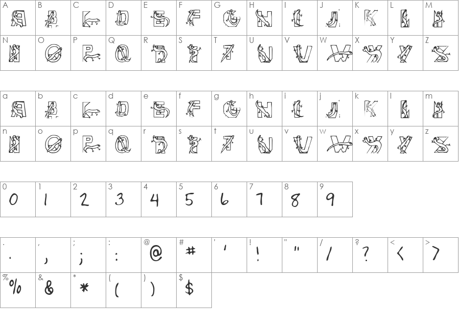 Lizard 2 font character map preview