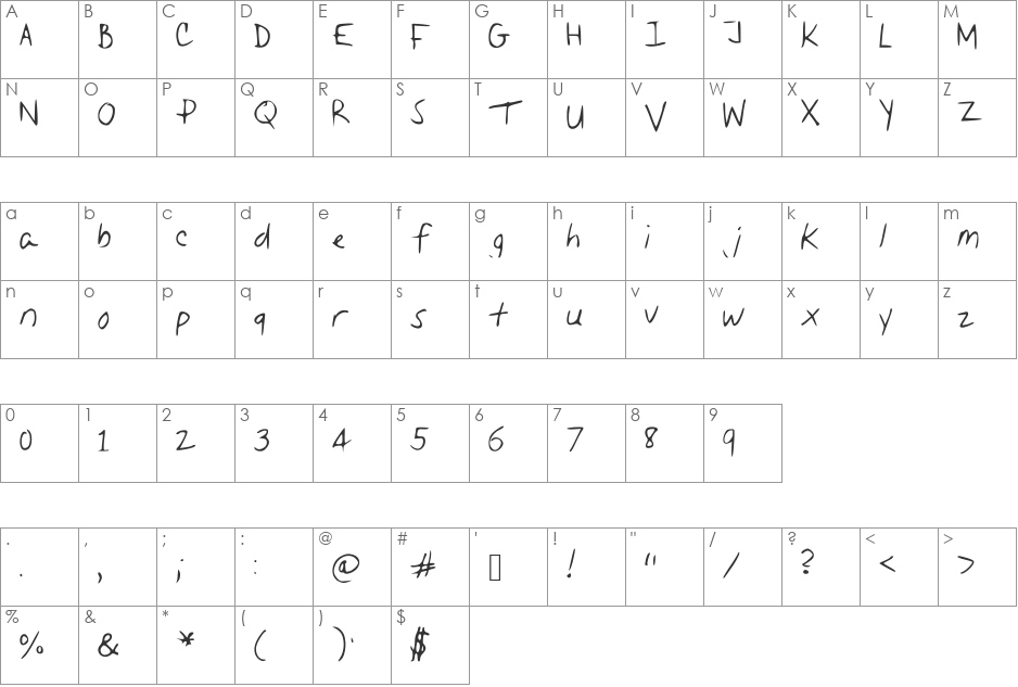 Liz_Writing font character map preview