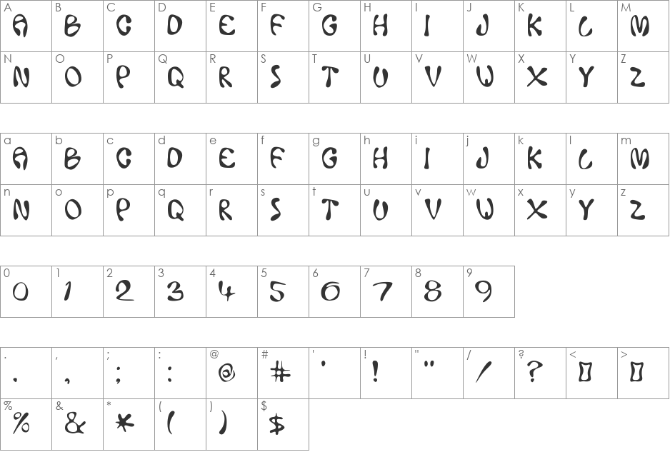 Ace Crikey font character map preview