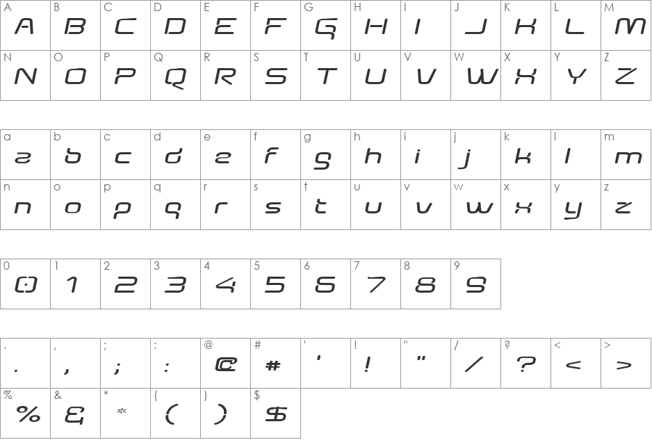 AunchantedExpandedBoldOblique font character map preview