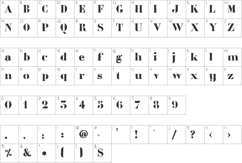 LLLiberte font character map preview