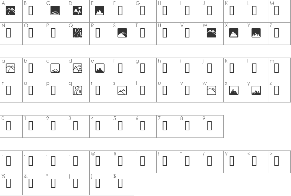 LLMountain font character map preview