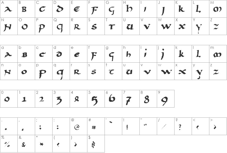 LLPaladin font character map preview