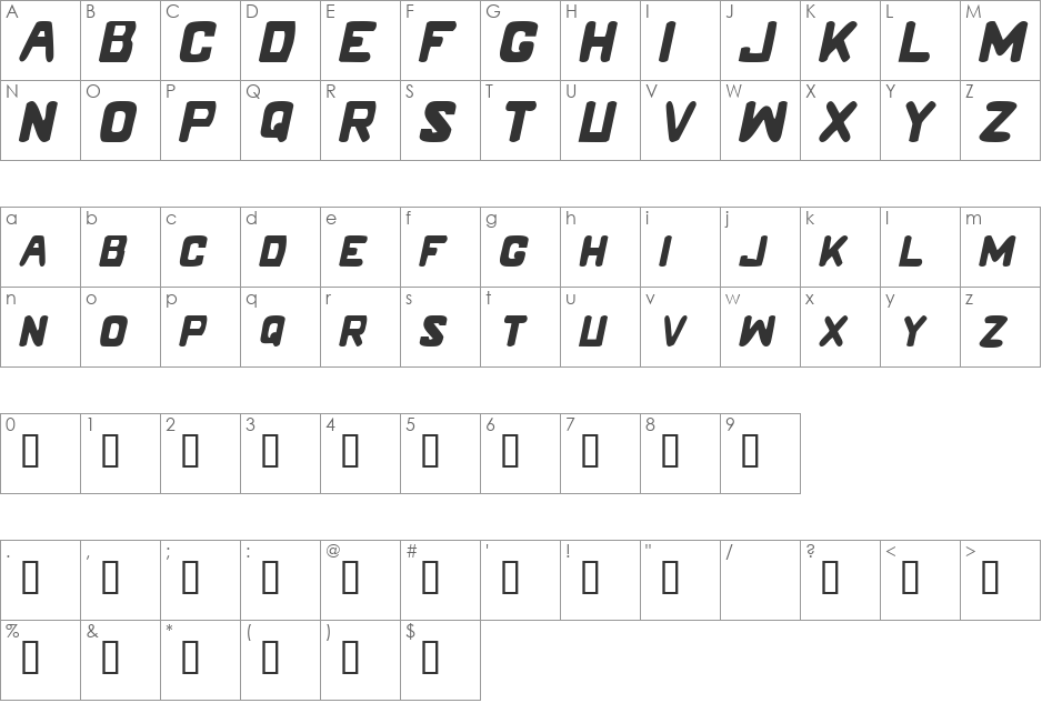 LM Caps Italic font character map preview