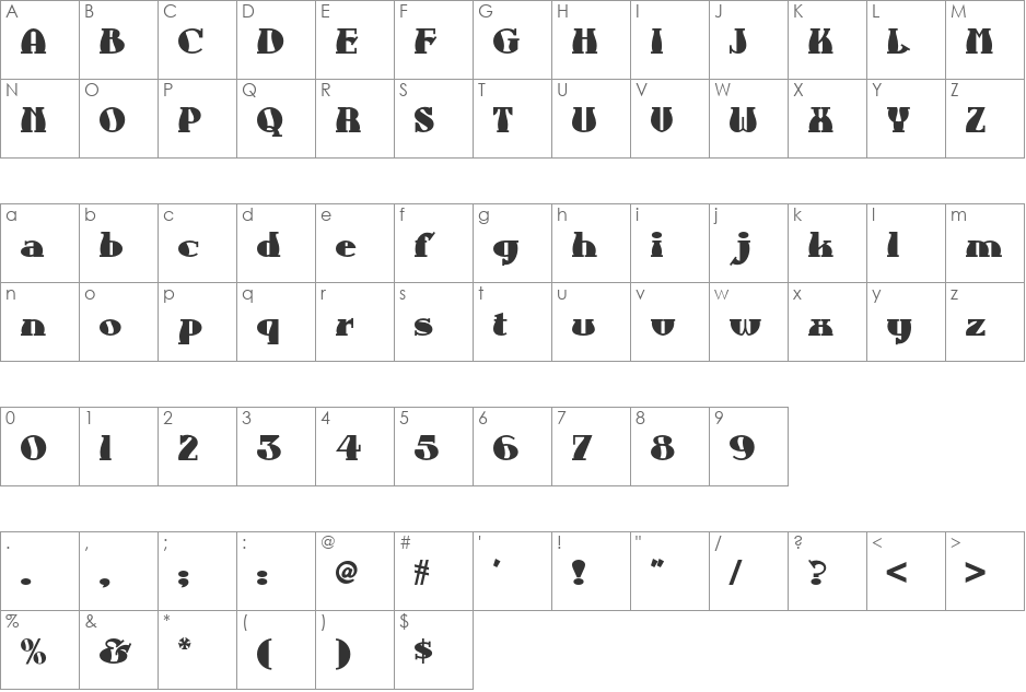 Aunt Bertha NF font character map preview