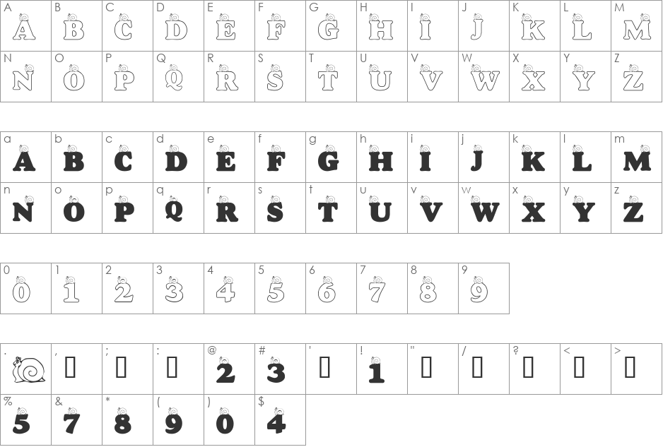 LMS A Snail's Pace font character map preview