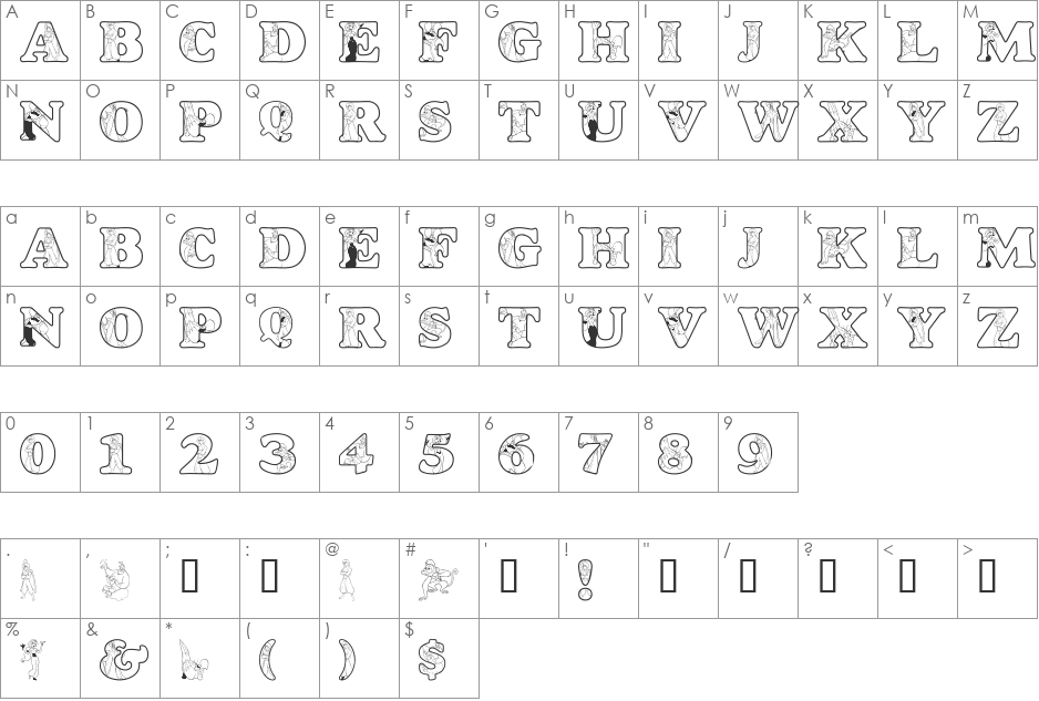 LMS A Whole New World font character map preview