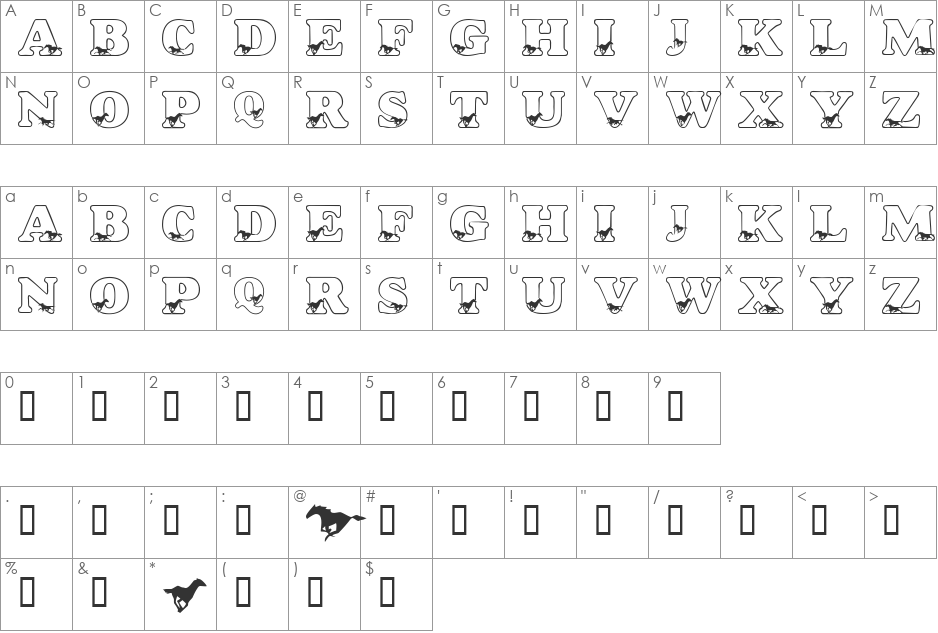 LMS Alicia's Horses font character map preview