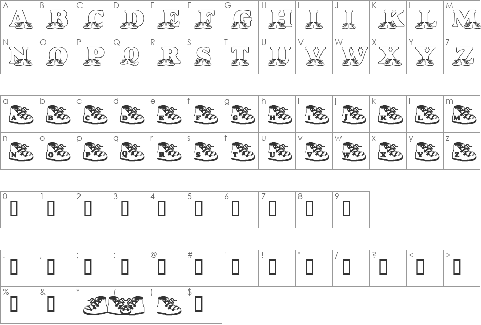 LMS Baby Hayden's Shoes font character map preview