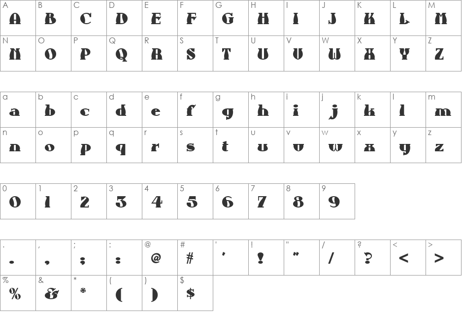 Aunt Bertha NF font character map preview