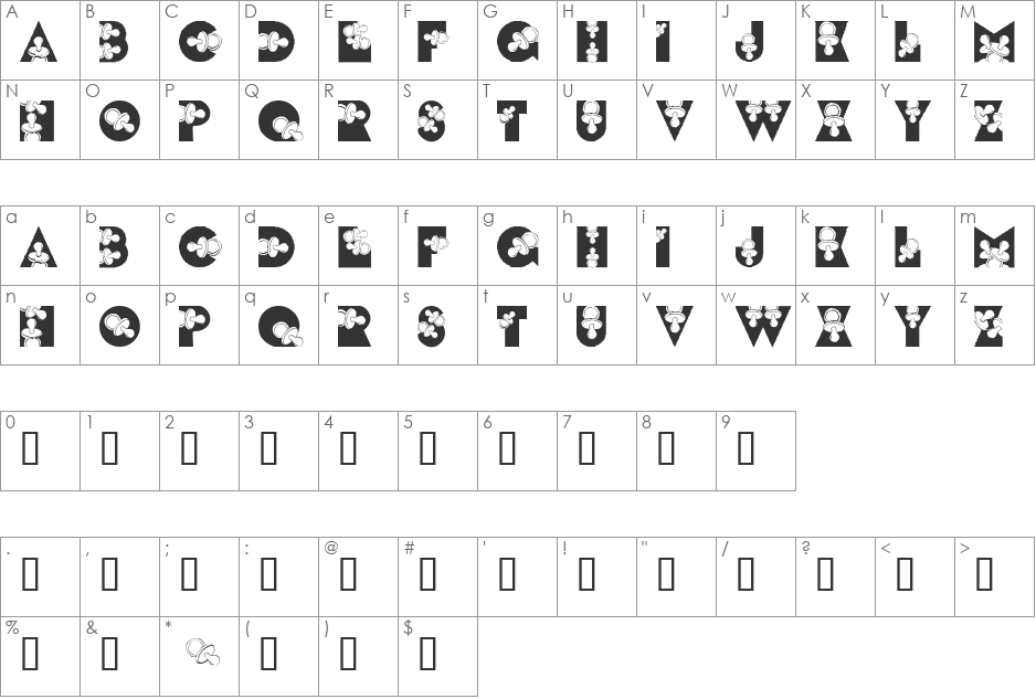 LMS Binky Baby font character map preview