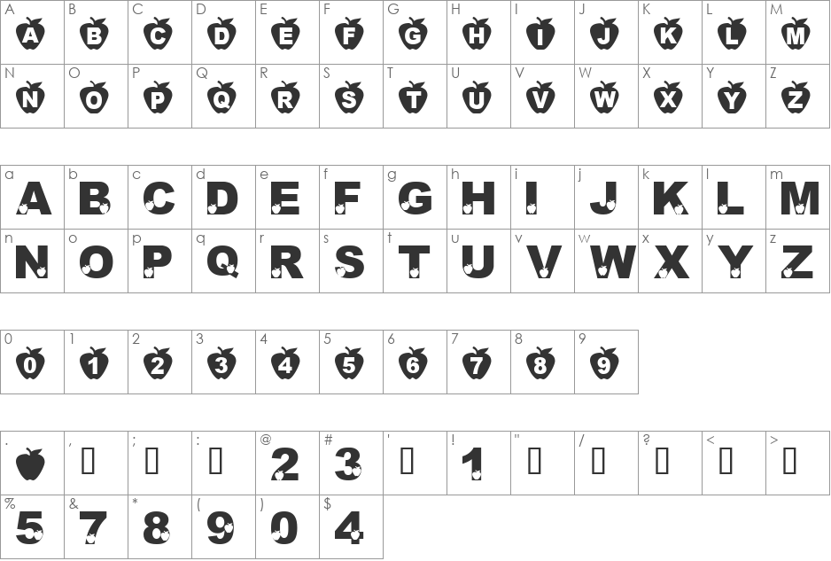 LMS Bobbing For Apples font character map preview