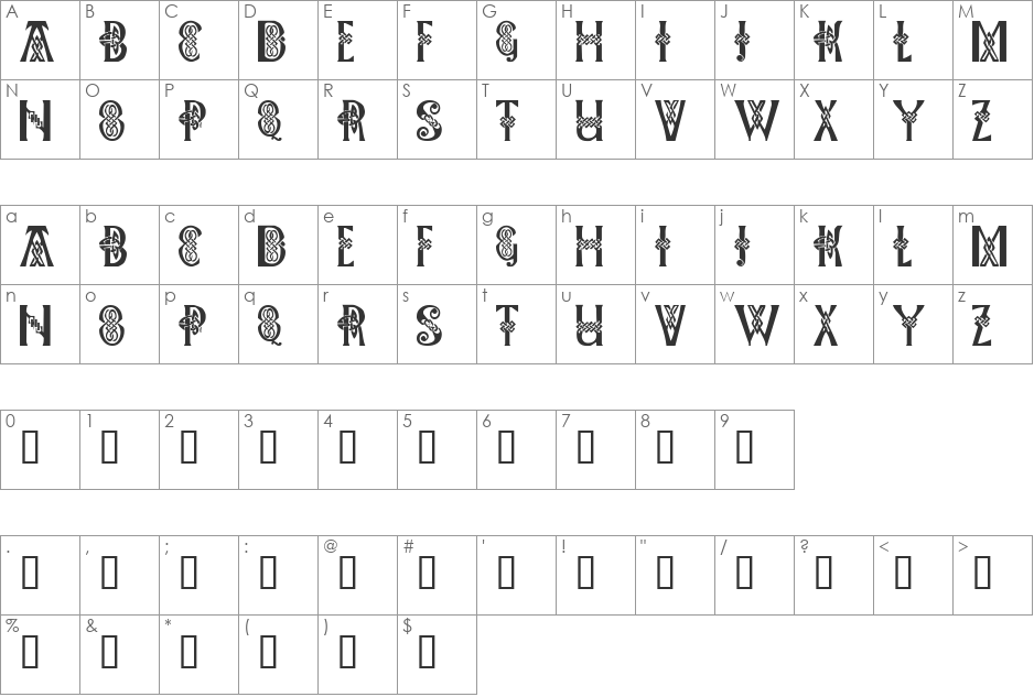 LMS Celtic Wedding font character map preview